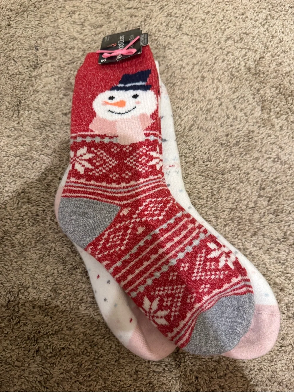 Cuddl Duds 2 pack socks - Red Snowman Pattern Socks & Polka Dot